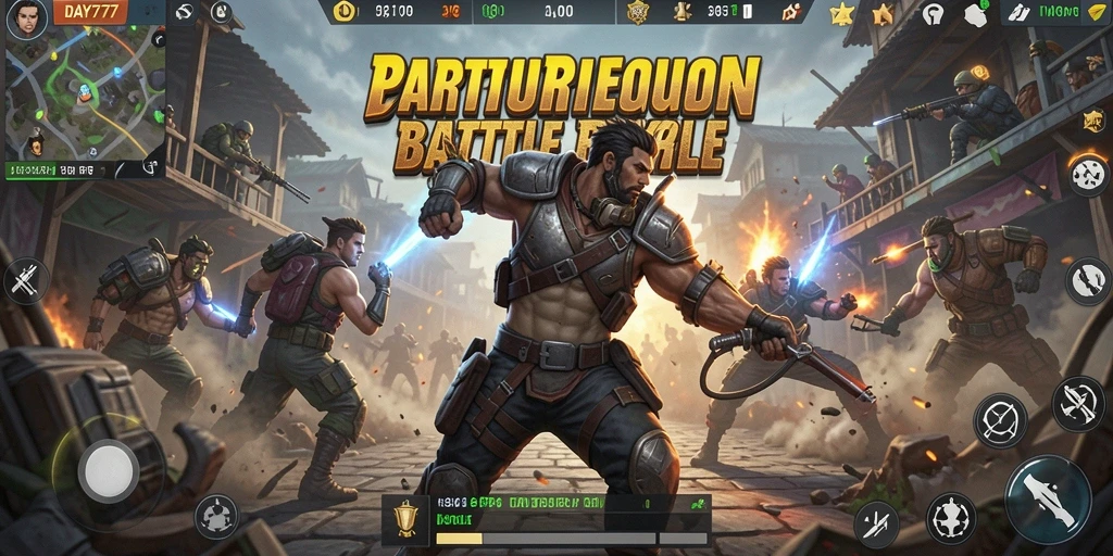 Screenshot gameplay DAY777 menampilkan pertempuran mendebarkan dalam setting Battle Royale.