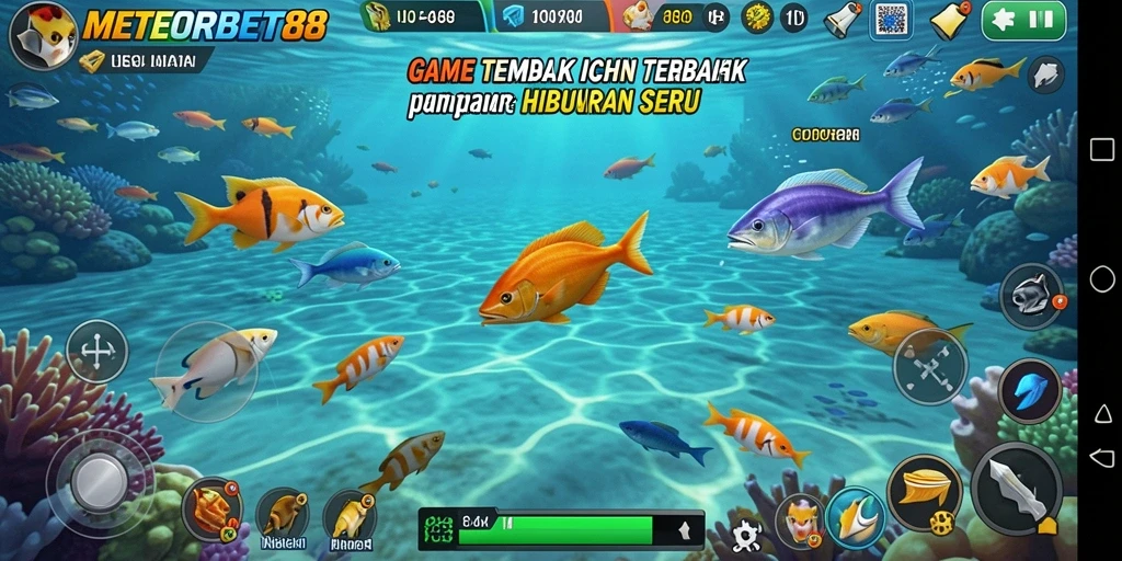 Gameplay seru dalam METEORBET88 dengan berbagai ikan untuk ditembak.