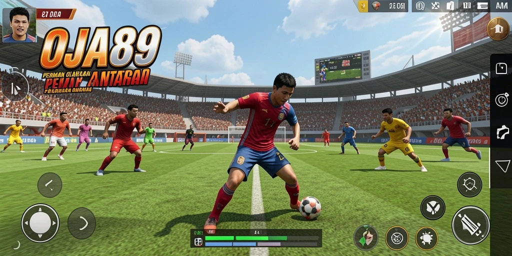 Screenshot utama OJA89 menampilkan aksi intens dalam pertandingan olahraga.