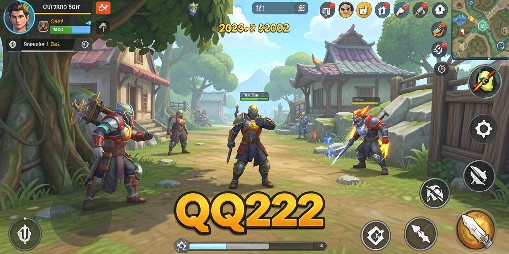 Screenshot dari gameplay QQ222 dengan karakter yang berinteraksi.