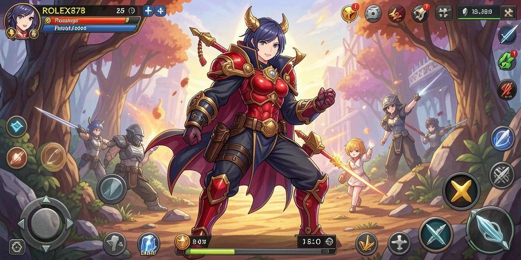 Tampilan dinamis gameplay dalam dunia Anime yang penuh warna.