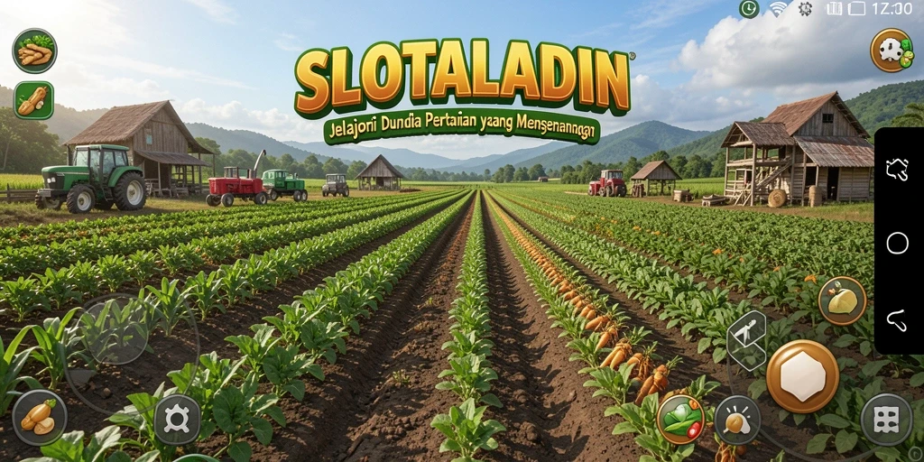 Tampilan permainan SLOTALADIN dengan aktivitas bercocok tanam yang menyenangkan.
