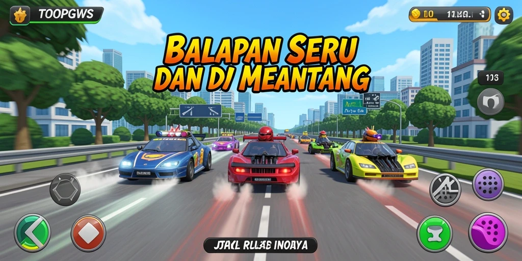 Gameplay seru TOOPGWS dengan balapan yang mendebarkan.