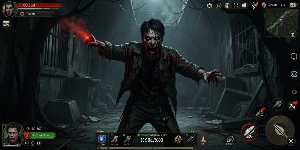 Screenshot gameplay seram dari XO368 menunjukkan suasana mencekam.